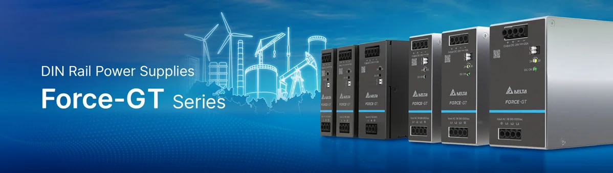 Delta’s Force-GT Series high efficiency DIN rail power supplies